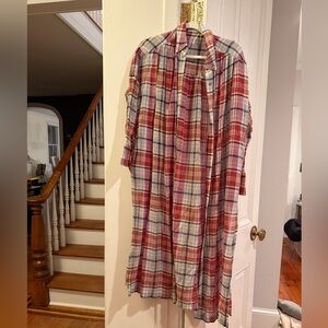 Free People Plaid Button-Front Shirt in Red, Cream & Navy